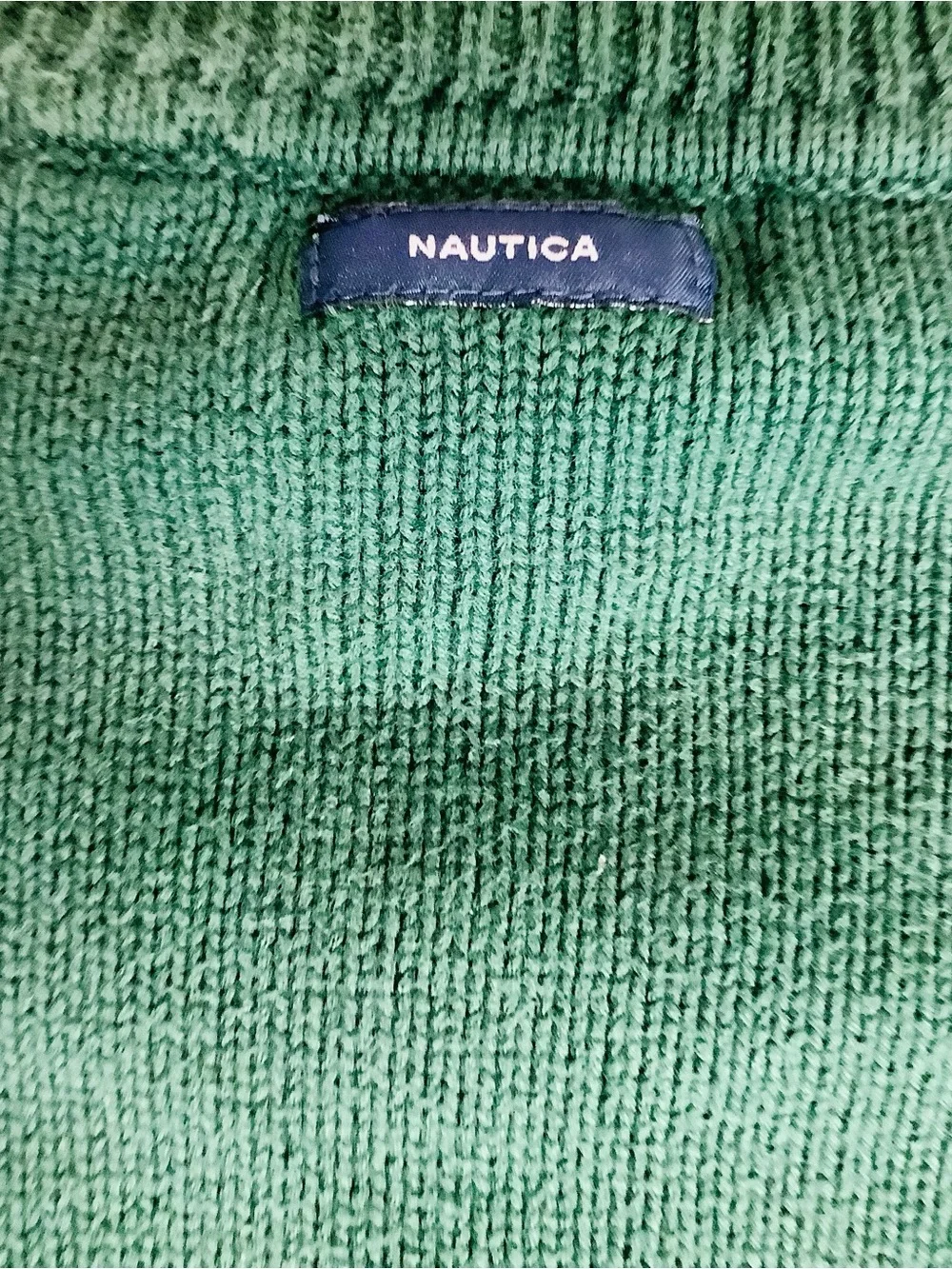 Nautica Forest Green Crewneck Sweater with Navy and White Stripes